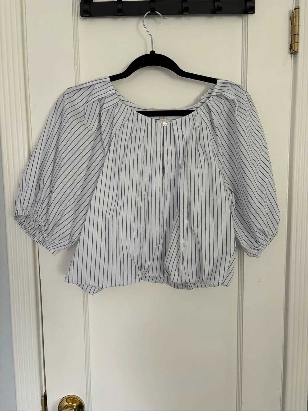 Loft Striped Peasant Blouse with Puff Sleeves
